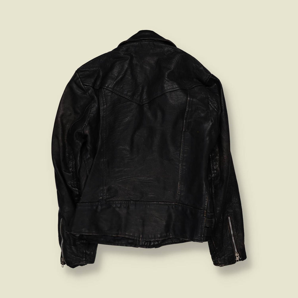 1980s | Black Leather Biker Jacket - S
