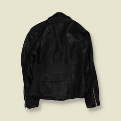 1980s | Black Leather Biker Jacket - S