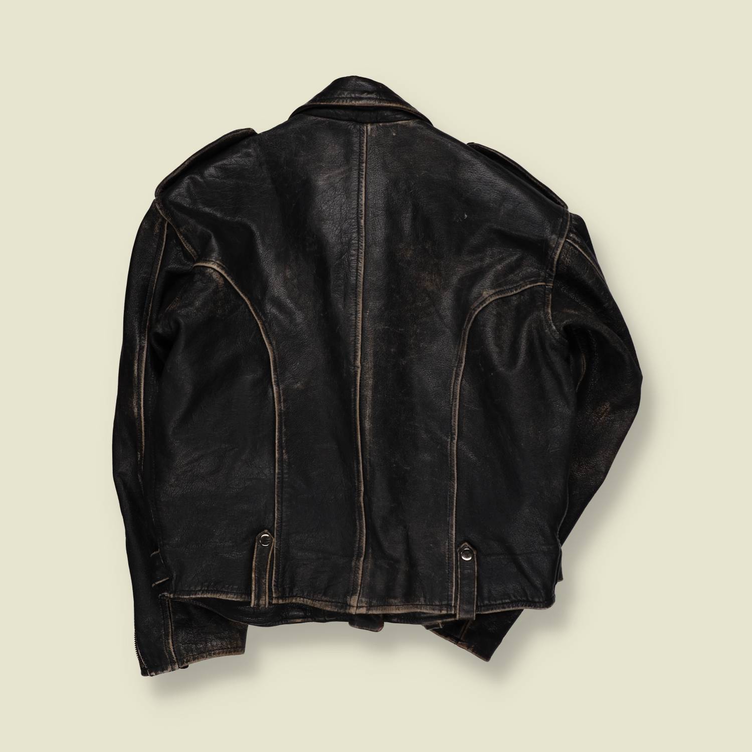 1980s | Cheyenne Leather Company | Black Distressed Leather Biker Jacket - XL