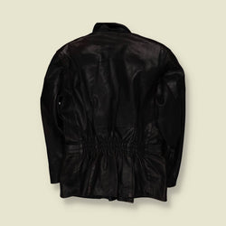 1980s | Black Leather Belted Biker Jacket - M