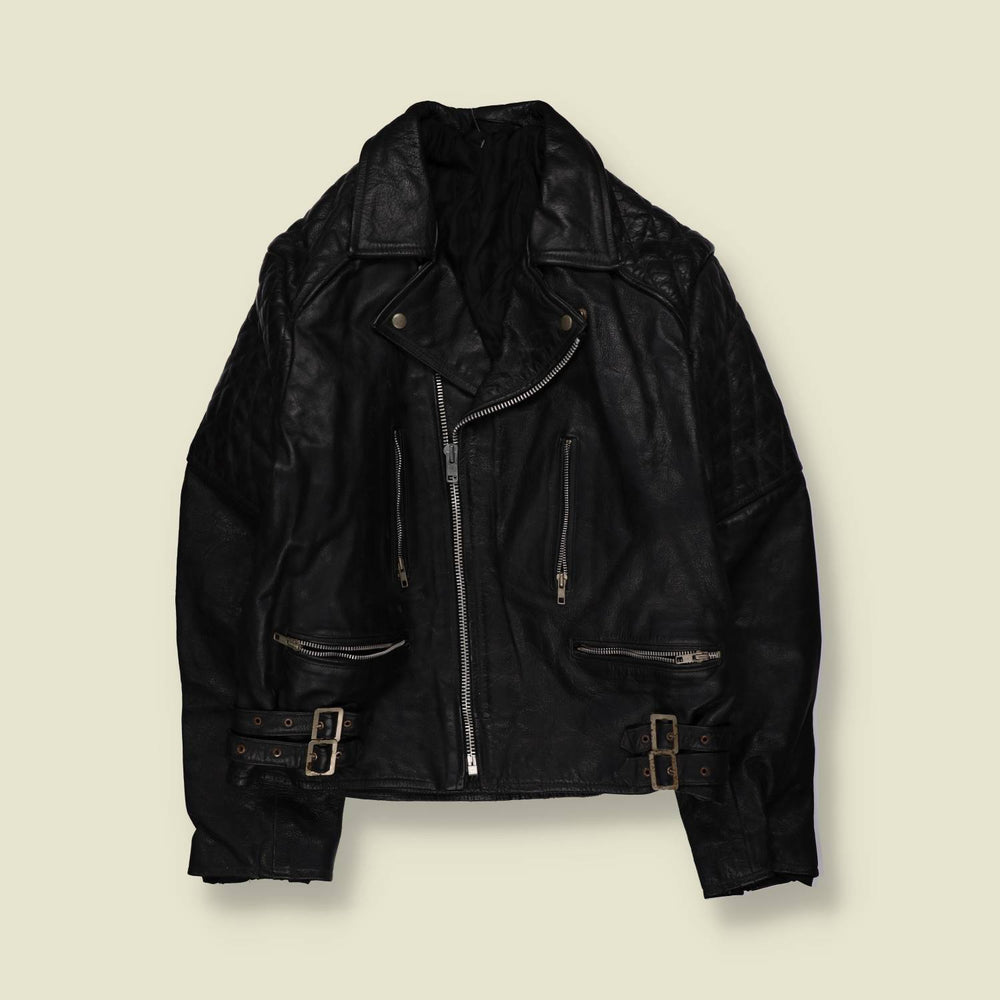 1980s | Black Leather Biker Jacket - M