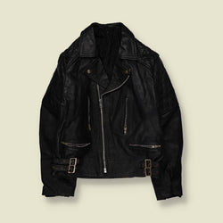 1980s | Black Leather Biker Jacket - M