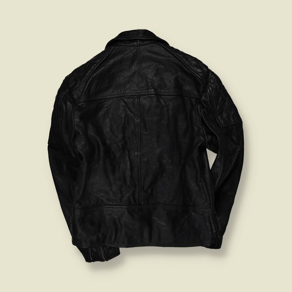 1980s | Black Leather Biker Jacket - M