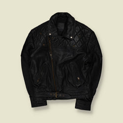 1980s | Louis | Black Leather Biker Jacket with Quilted Reinforcement - M