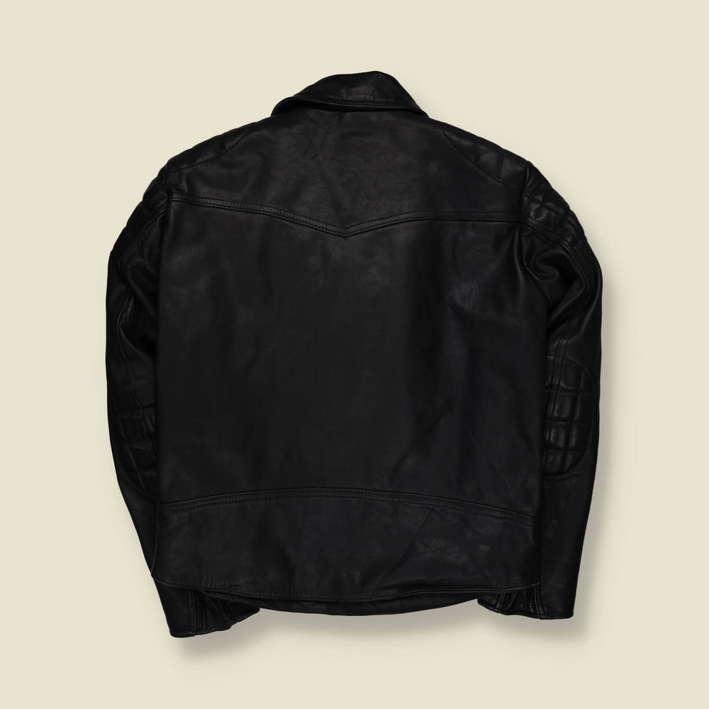 1990s | Creed | Black Leather Biker Jacket with Quilted Reinforcement - XXS