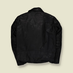 1990s | Creed | Black Leather Biker Jacket with Quilted Reinforcement - XXS