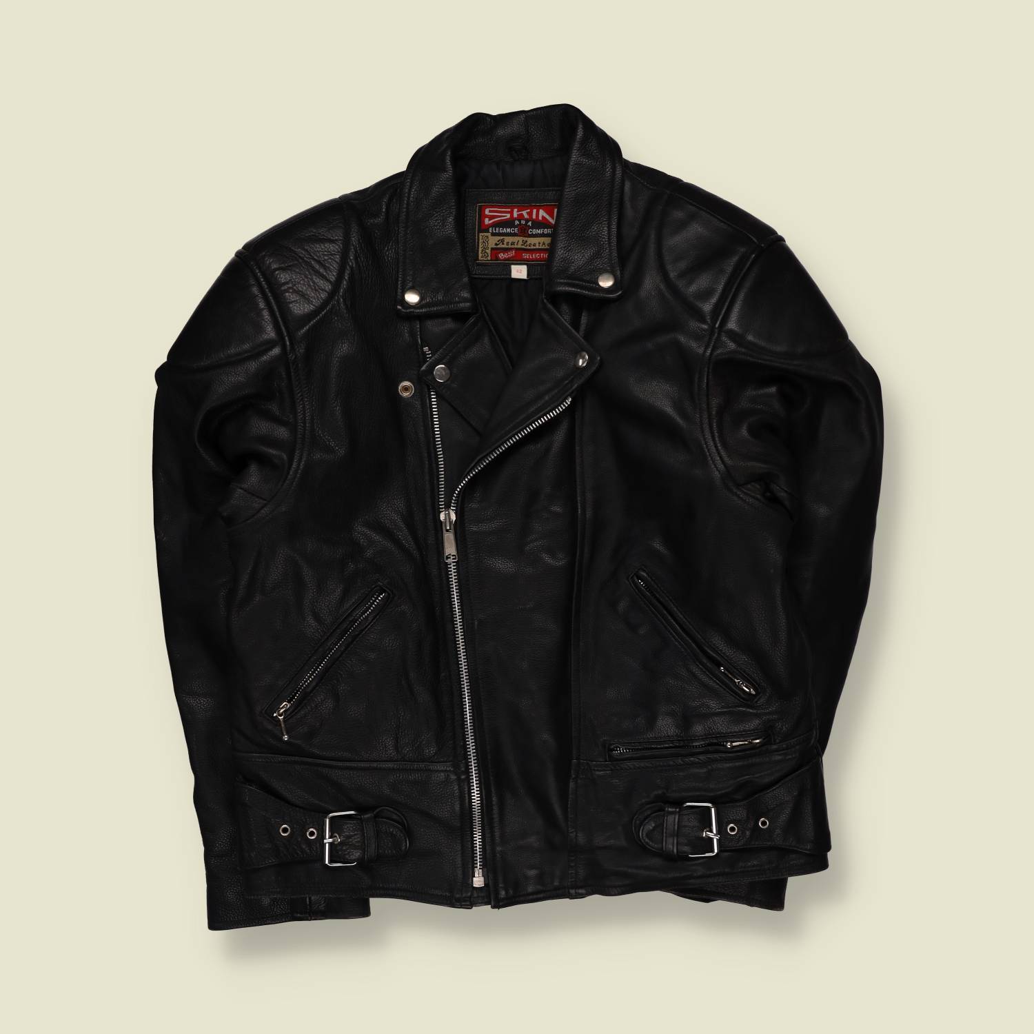 1980s | Skin | Black Leather Biker Jacket - M