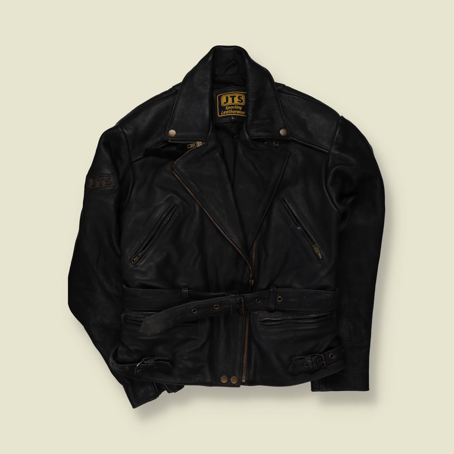 1970s-80s | JTS Sporting Leatherwear | Black Leather Biker Jacket - S