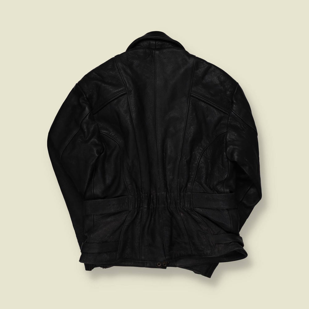 1970s-80s | JTS Sporting Leatherwear | Black Leather Biker Jacket - S