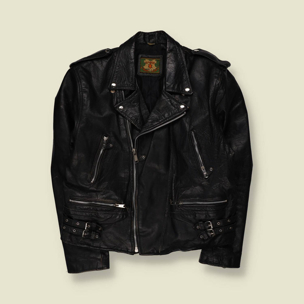1980s | Bashir | Black Leather Biker Jacket - L