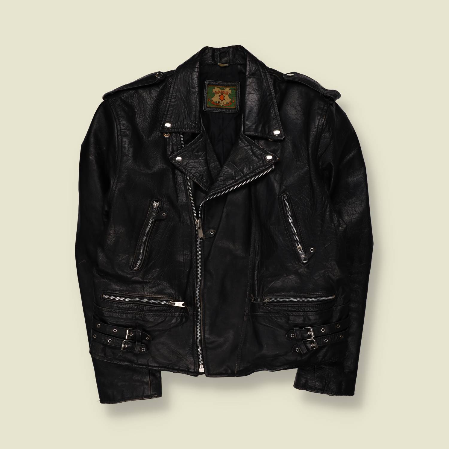 1980s | Bashir | Black Leather Biker Jacket - L