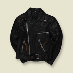 1970s-80s | Black Leather Biker Jacket - XXXS