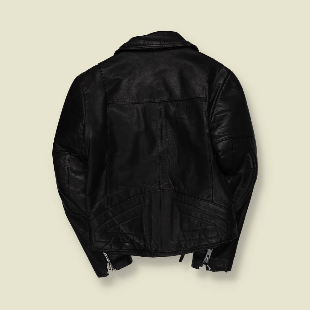 1970s-80s | Black Leather Biker Jacket - XXXS