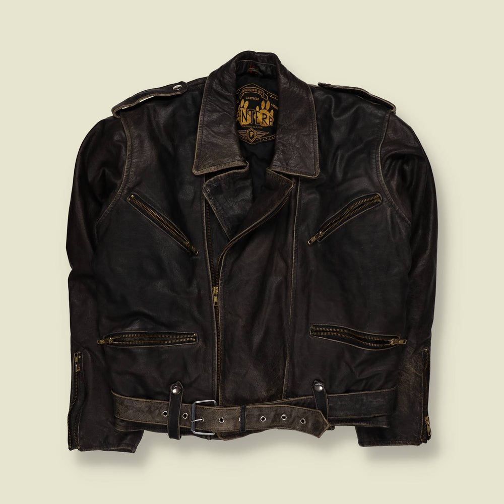 1980s | Pantera Leather Classics | Dark Brown Distressed Leather Biker Jacket - M