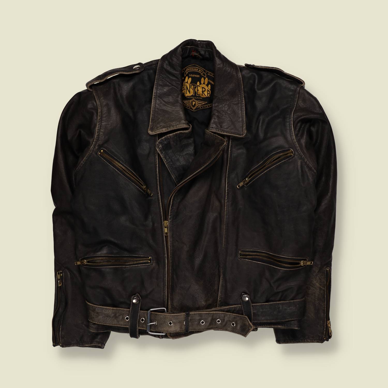 1980s | Pantera Leather Classics | Dark Brown Distressed Leather Biker Jacket - M