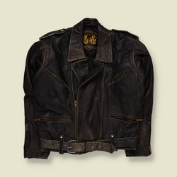 1980s | Pantera Leather Classics | Dark Brown Distressed Leather Biker Jacket - M