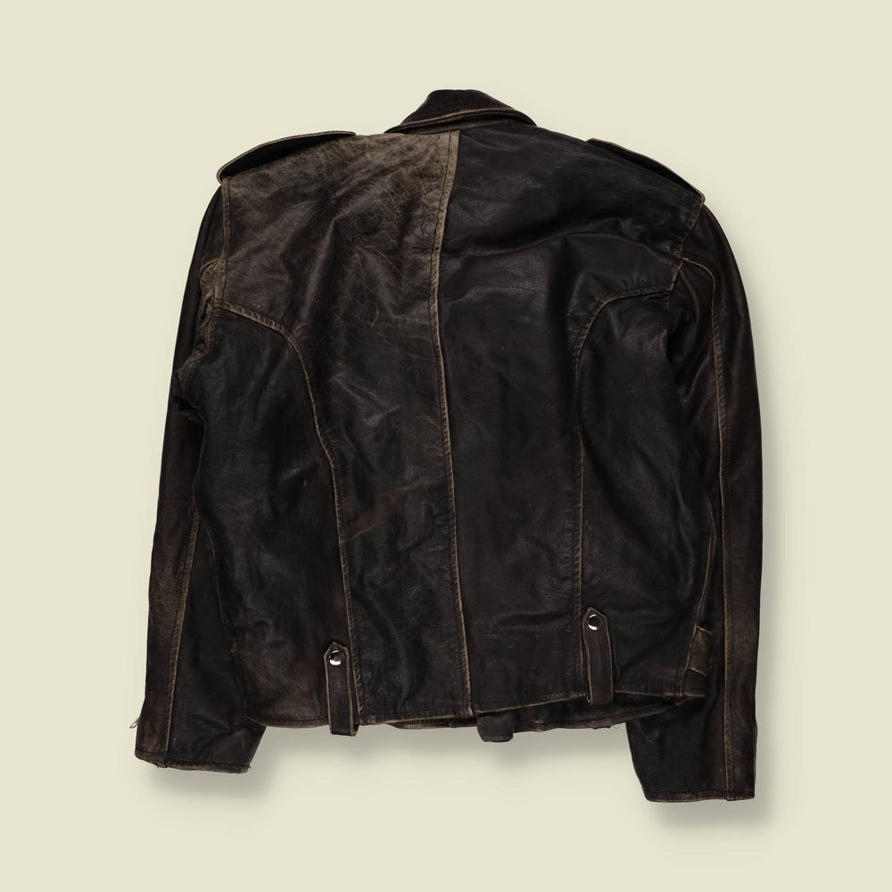 1980s | Pantera Leather Classics | Dark Brown Distressed Leather Biker Jacket - M