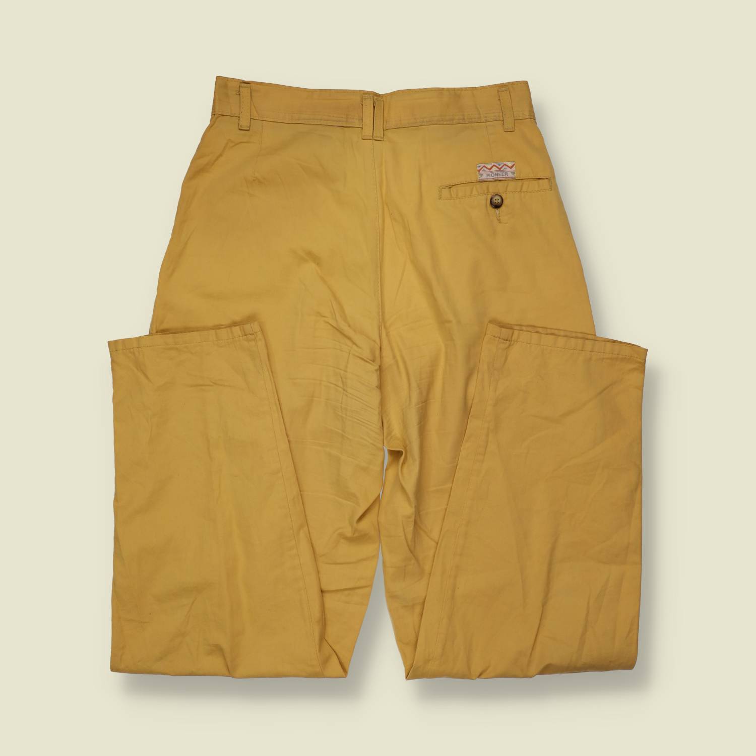 1980s | Pioneer | Mustard High-Waisted Pleated Cotton Blend Trousers - w30