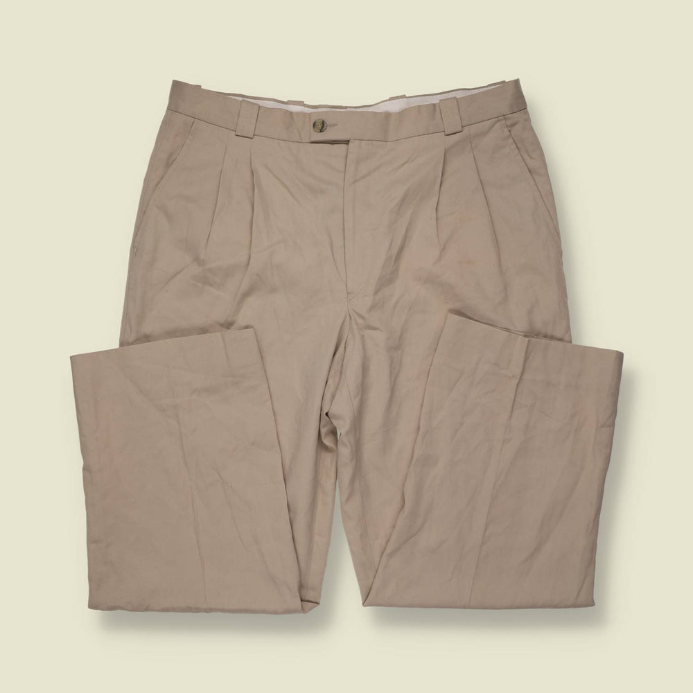 1980s | Berg | Stone Cotton Blend Pleated Trousers - w32