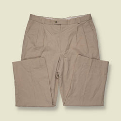 1980s | Berg | Stone Cotton Blend Pleated Trousers - w32