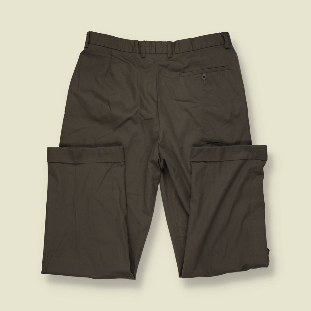 1980s | Marks & Spencer | Khaki Grey Pleated Trousers - w32