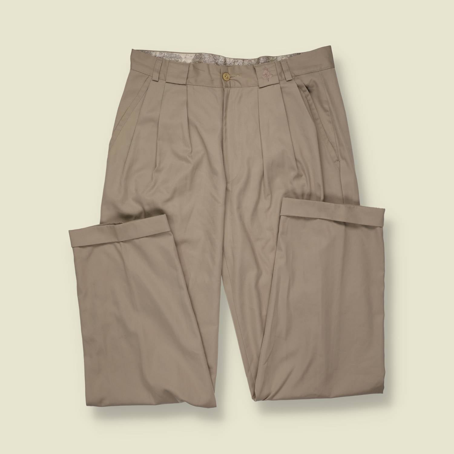 1980s | Wampum | Stone Cotton Blend Pleated Trousers - w32