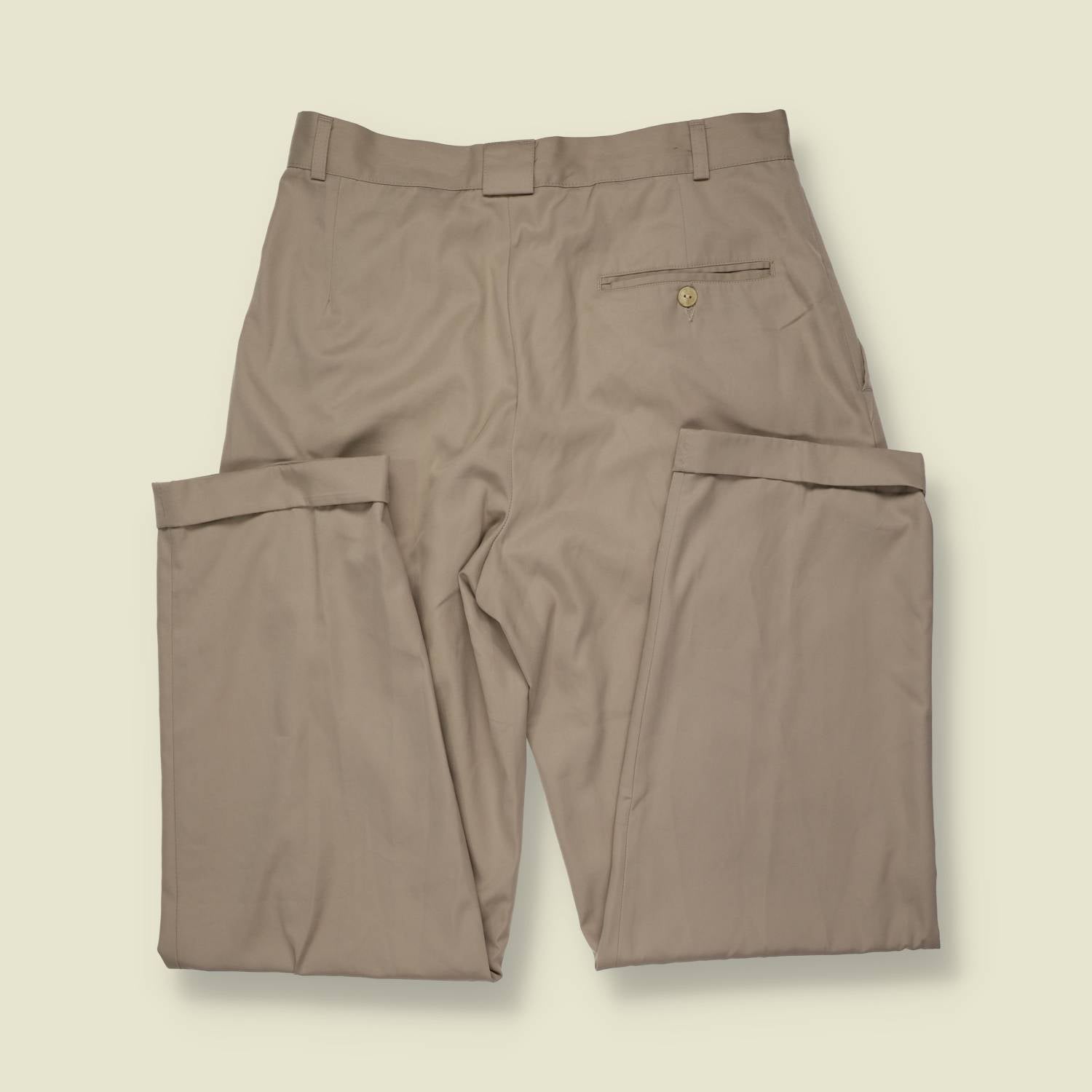 1980s | Wampum | Stone Cotton Blend Pleated Trousers - w32