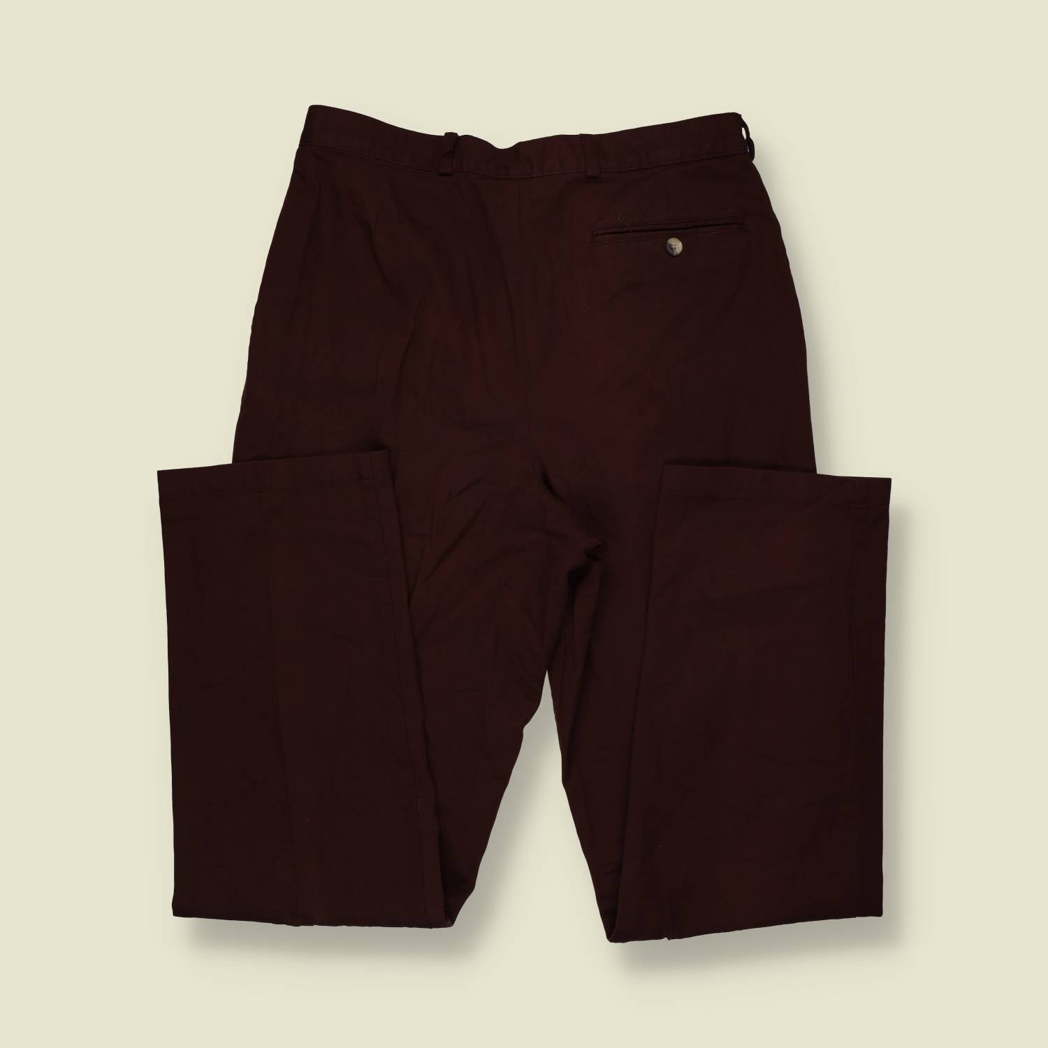 1980s | Dark Burgundy Cotton Blend Pleated Trousers - w32