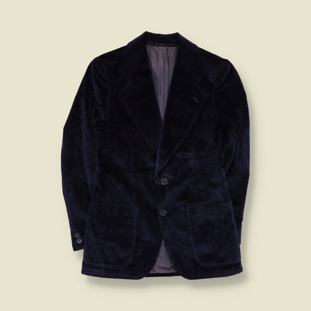 1970s | Navy Velvet Two-Button Blazer - XXXS