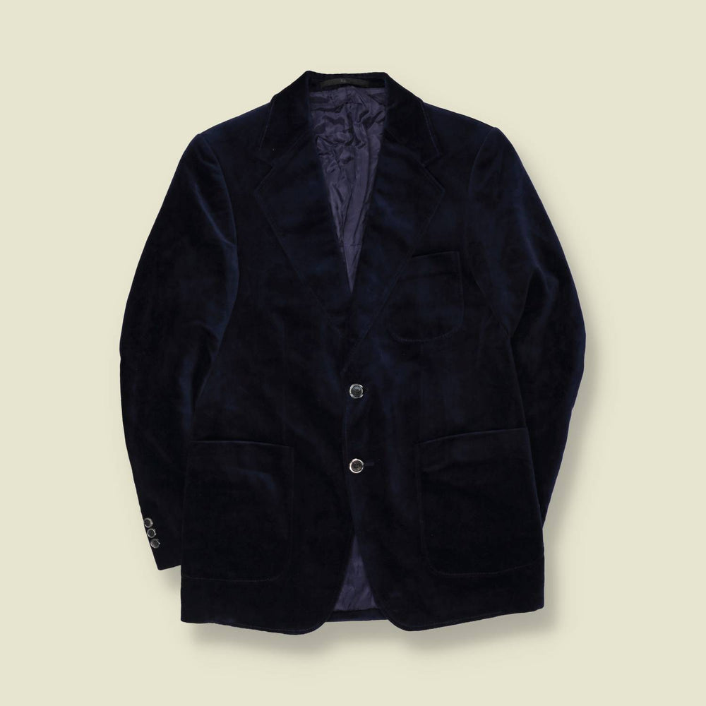 1970s | Navy Velvet Two-Button Blazer - XS