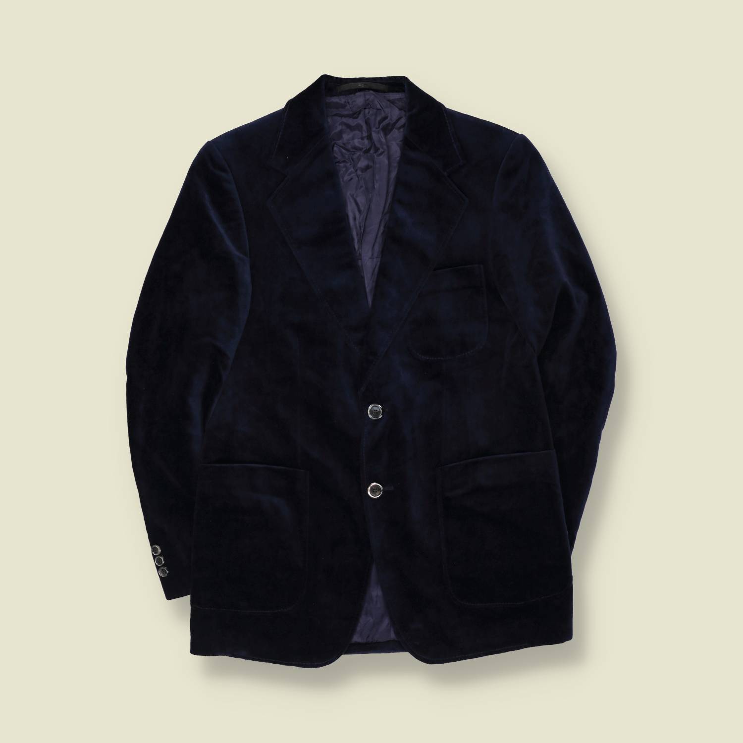 1970s | Navy Velvet Two-Button Blazer - XS