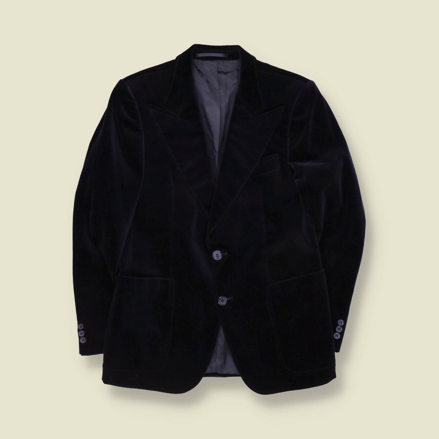 1970s | Navy Velvet Two-Button Western-Collar Blazer - XS