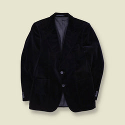 1970s | Navy Velvet Two-Button Western-Collar Blazer - XS