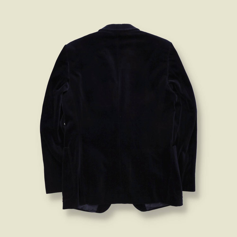 1970s | Navy Velvet Two-Button Western-Collar Blazer - XS