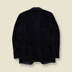 1970s | Navy Velvet Two-Button Western-Collar Blazer - XS