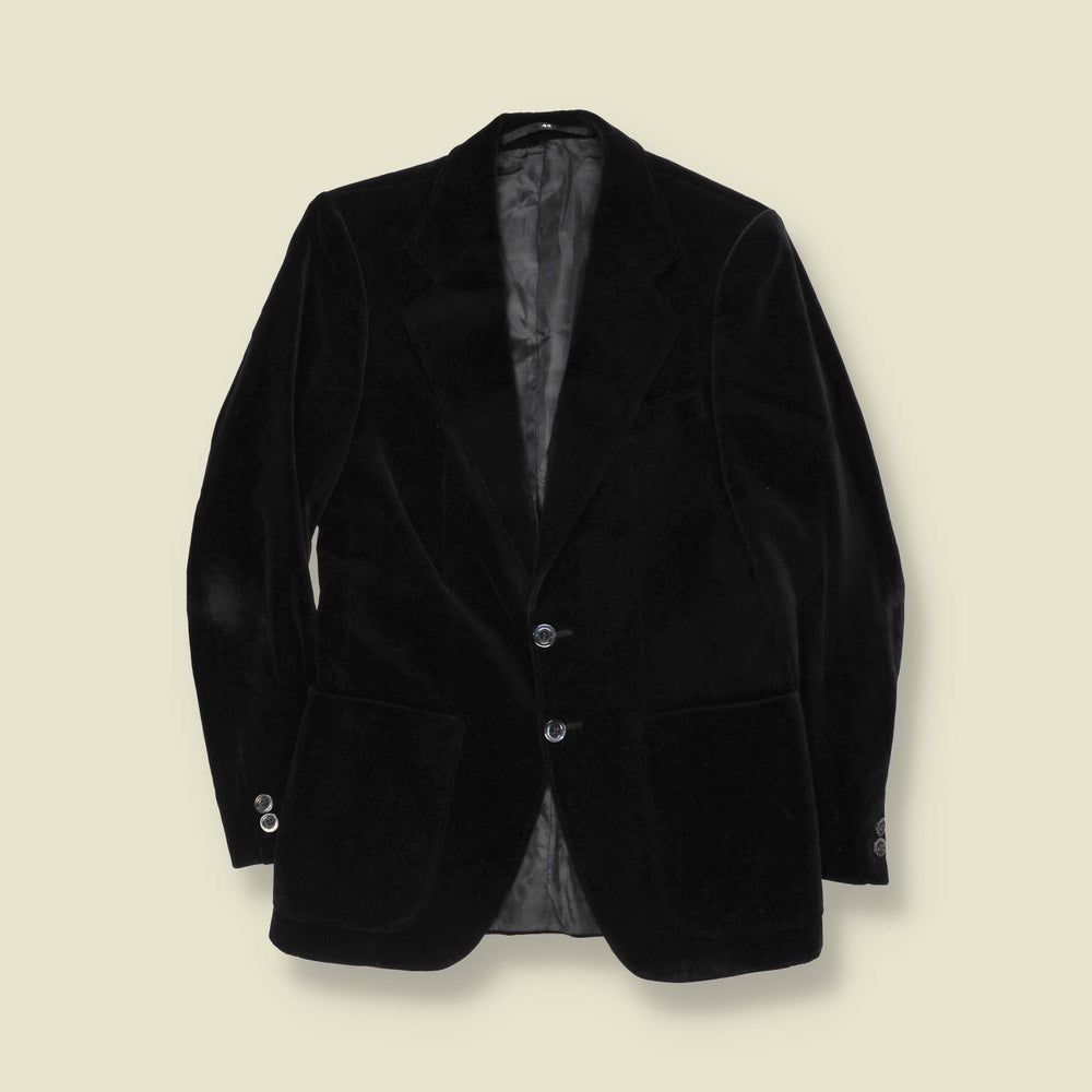 1970s | Black Velvet Two-Button Blazer - XXS