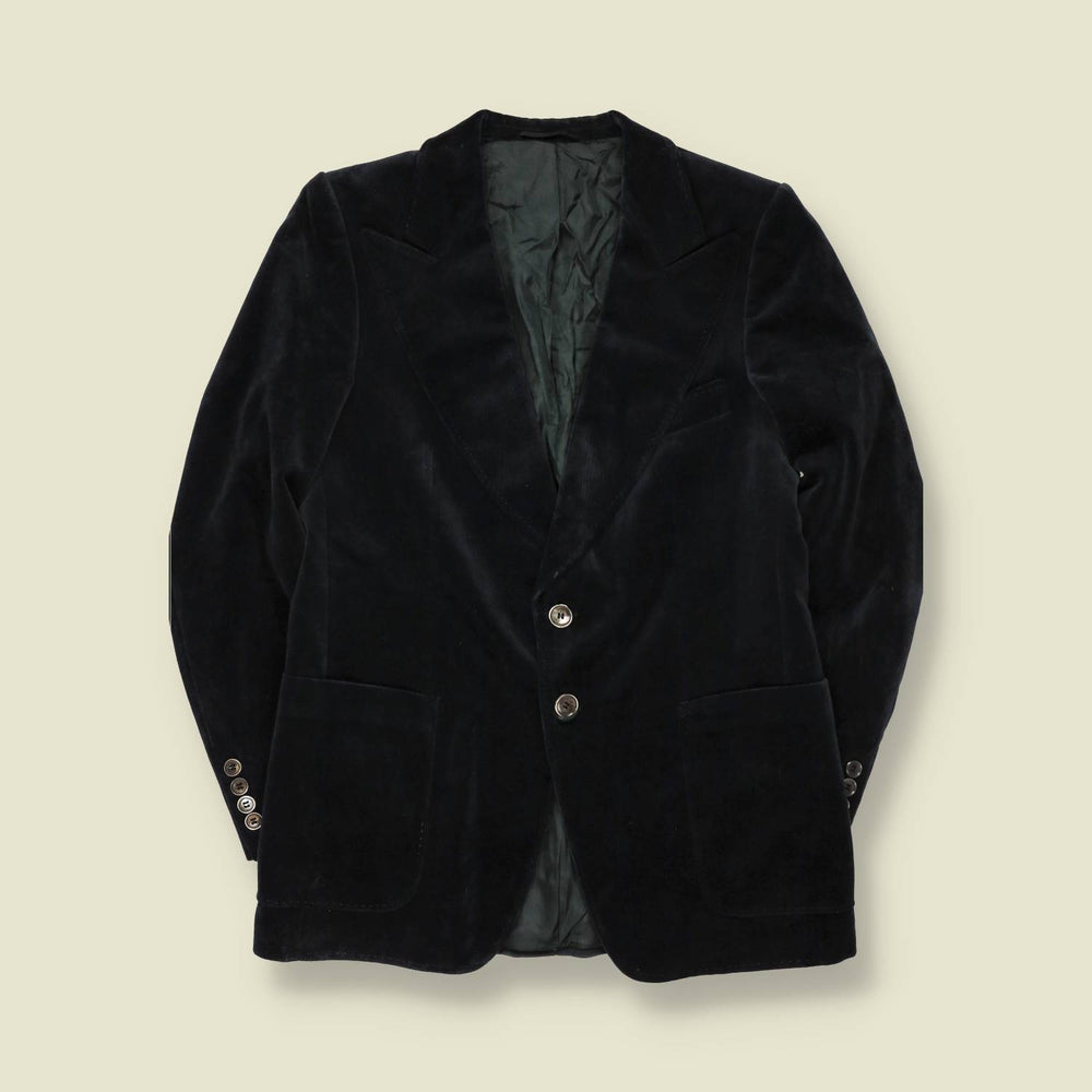 1970s | Dark Green Velvet Two-Button Western-Collar Blazer - XS