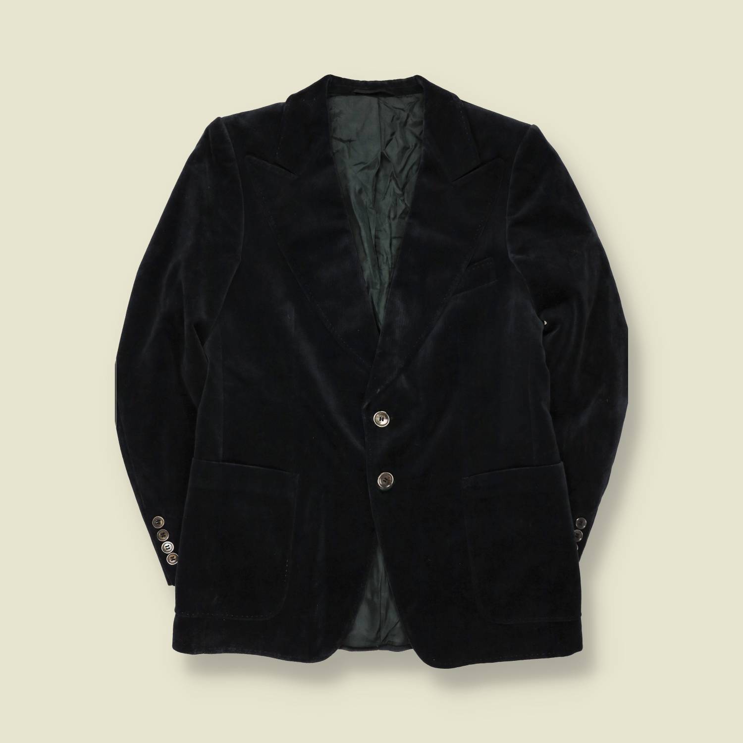 1970s | Dark Green Velvet Two-Button Western-Collar Blazer - XS