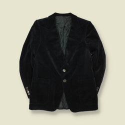 1970s | Dark Green Velvet Two-Button Western-Collar Blazer - XS