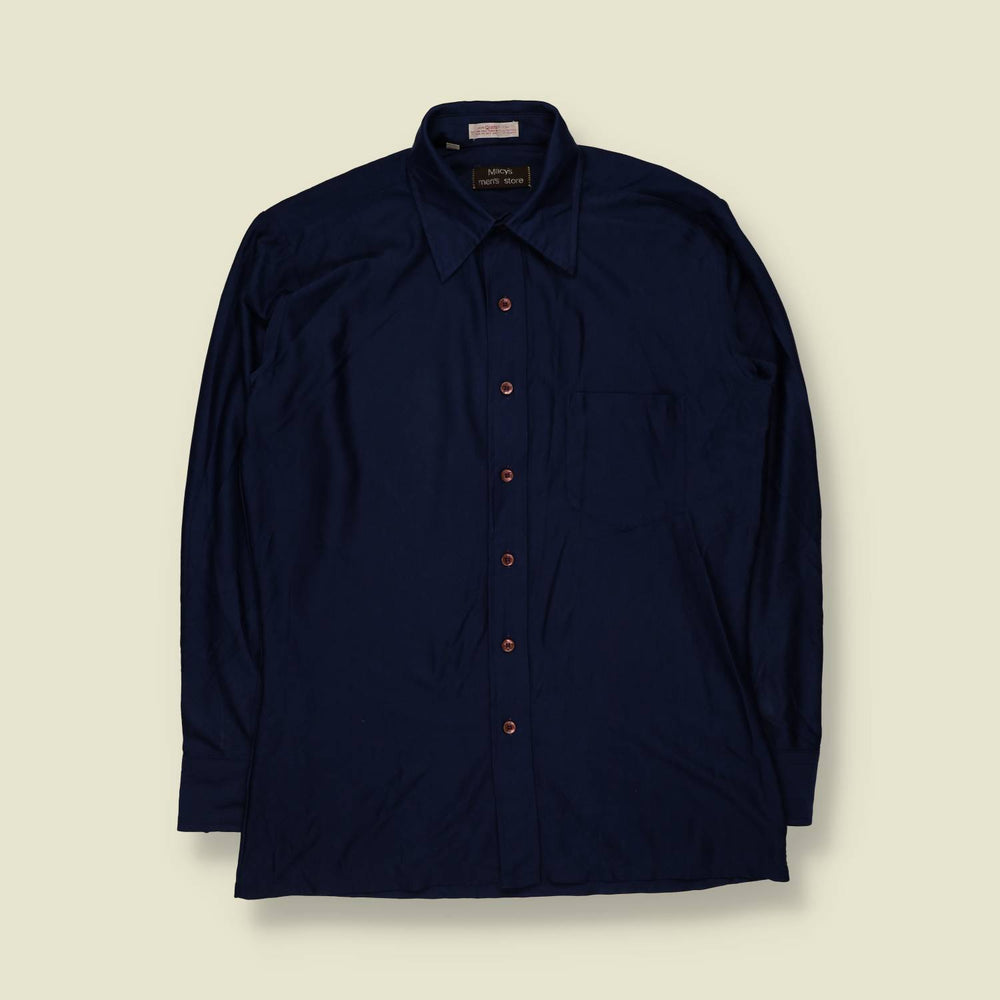 1970s | Macy's Men's Store | Navy Long Sleeve Shirt - L