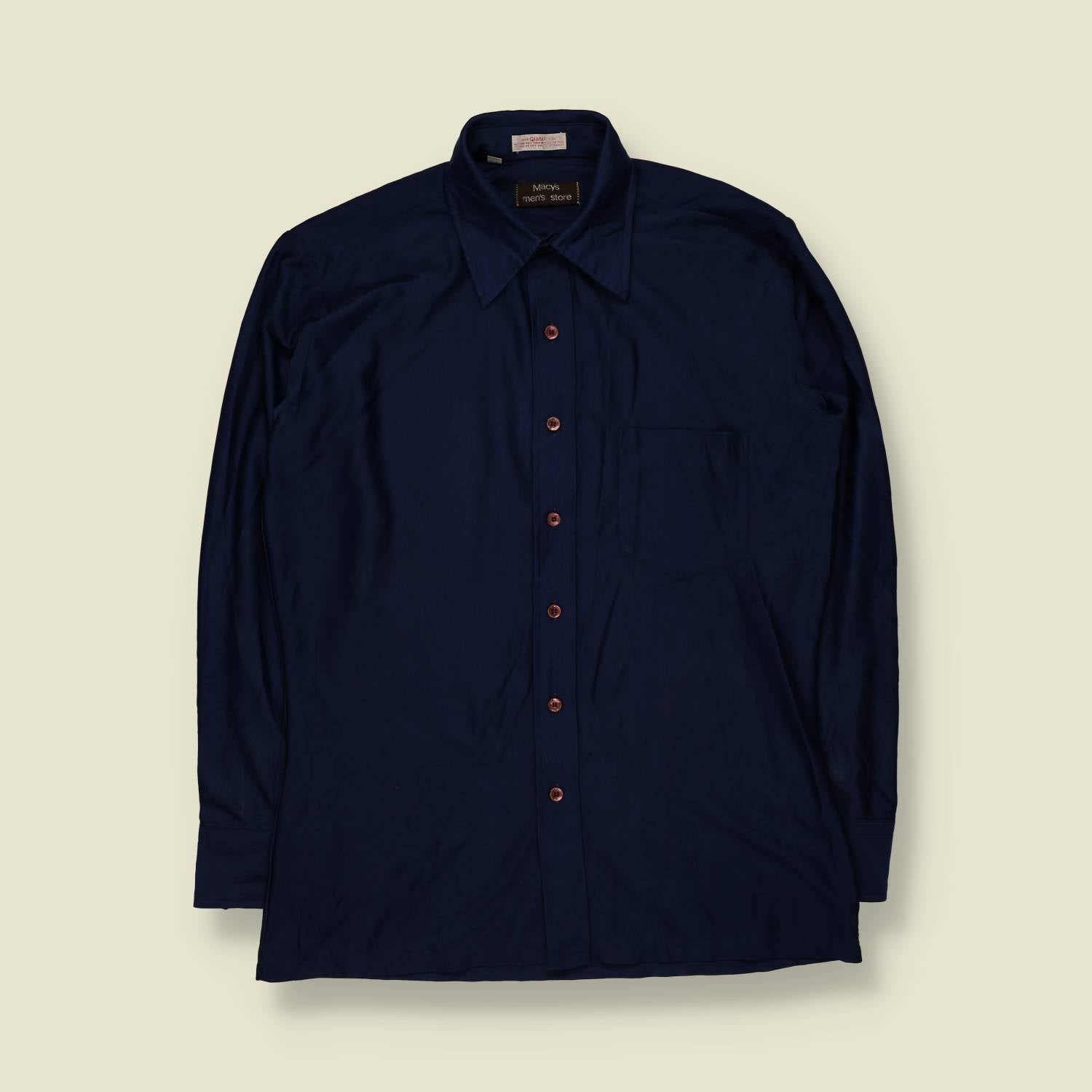 1970s | Macy's Men's Store | Navy Long Sleeve Shirt - L