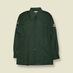 1970s | Green Long Sleeve Shirt with Jungen Schaft Württemberg Patches - L