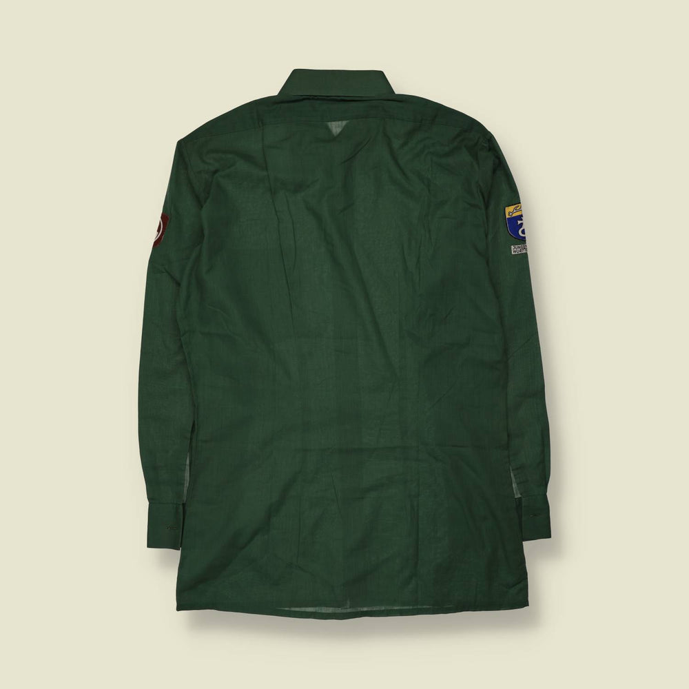 1970s | Green Long Sleeve Shirt with Jungen Schaft Württemberg Patches - L