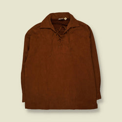 1970s | Jaques H | Brown Faux Suede Lace-Up Shirt - 3XL
