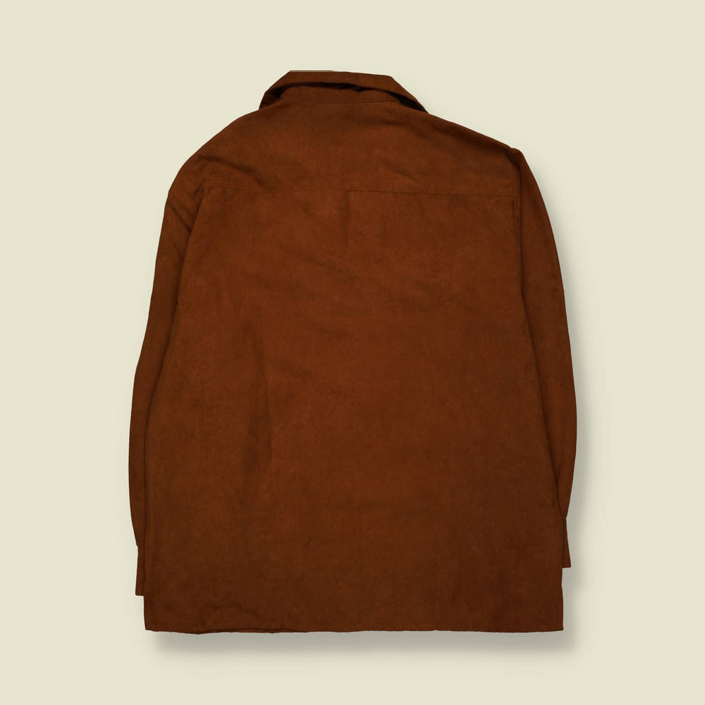 1970s | Jaques H | Brown Faux Suede Lace-Up Shirt - 3XL