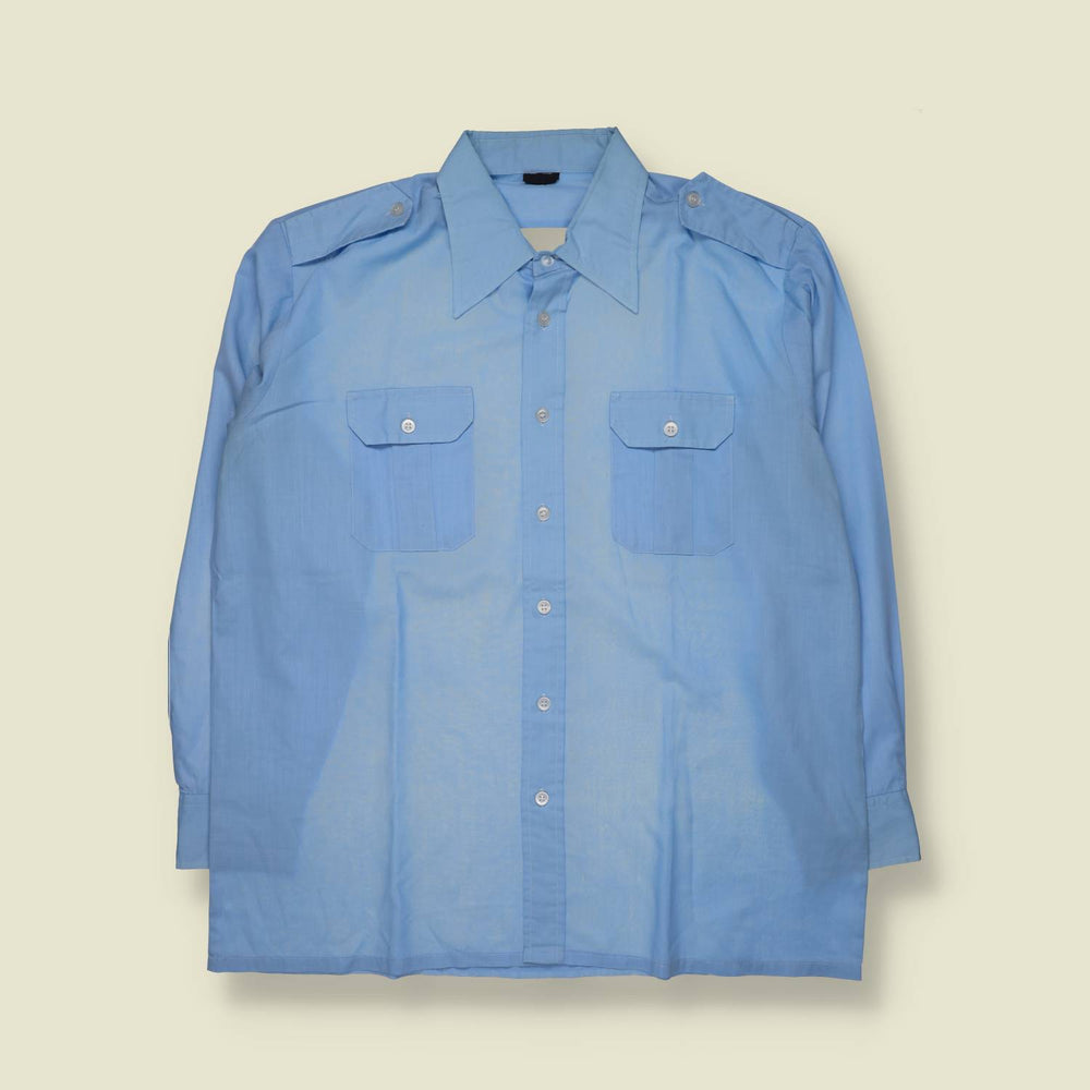 1970s | Sky Blue Cotton Utility Shirt - 3XL