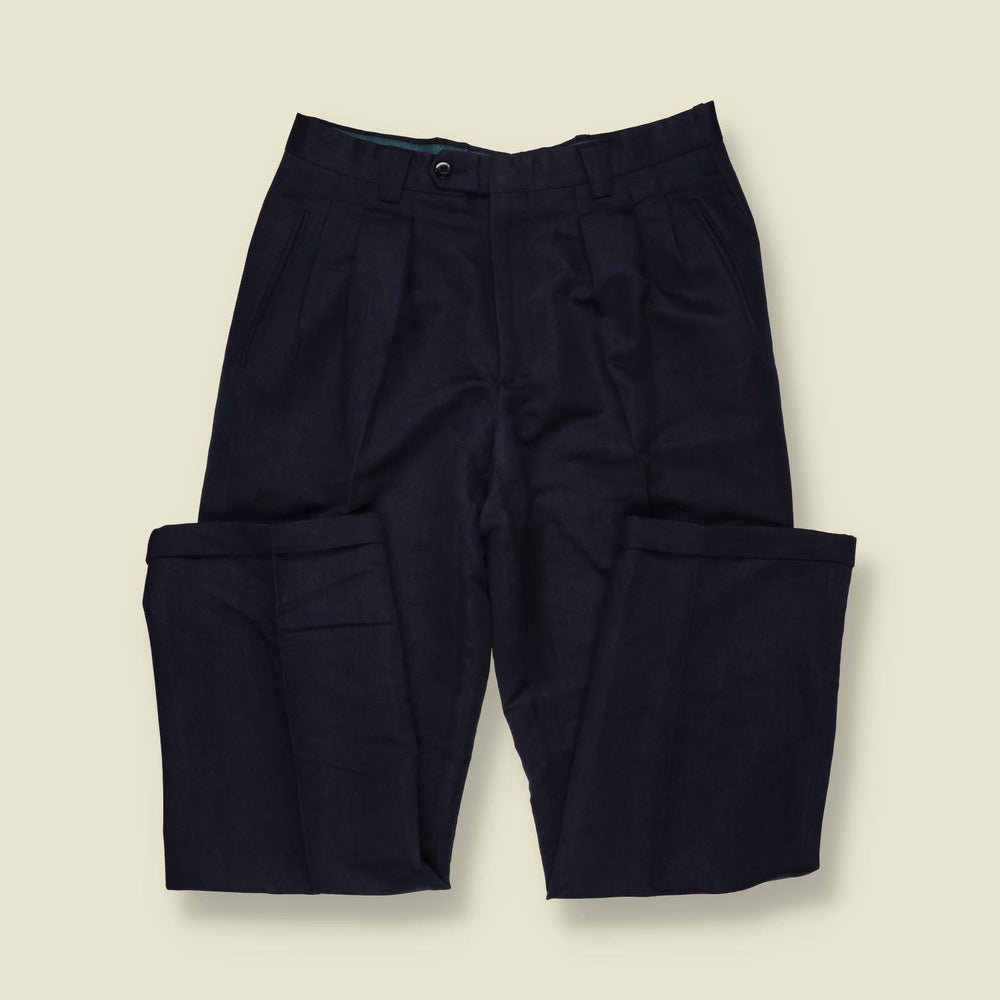 1980s | Suedette Navy Pleated Trousers - w32