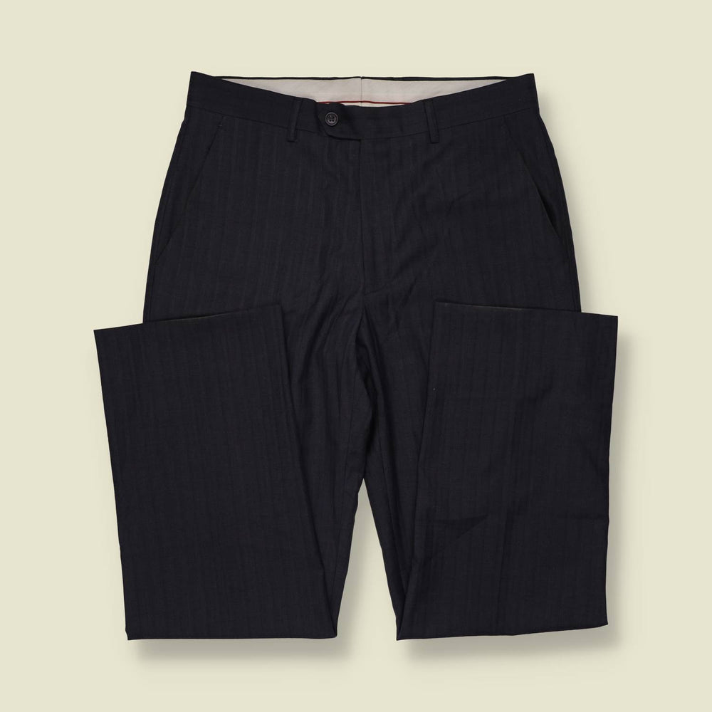 1980s | Dark Navy Pinstripe Pleated Trousers - w32