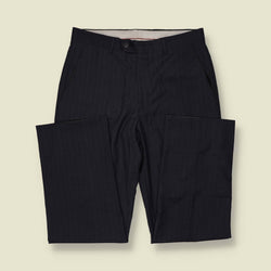 1980s | Dark Navy Pinstripe Pleated Trousers - w32