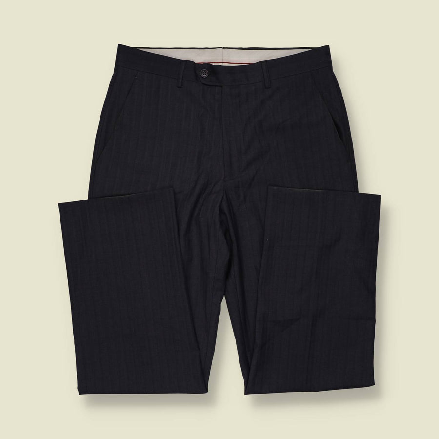 1980s | Dark Navy Pinstripe Pleated Trousers - w32